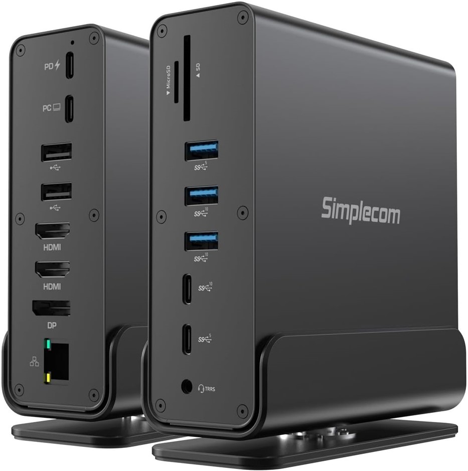 Simplecom CHT815 15-in-1 USB-C 4K Triple Display MST Docking Station with D