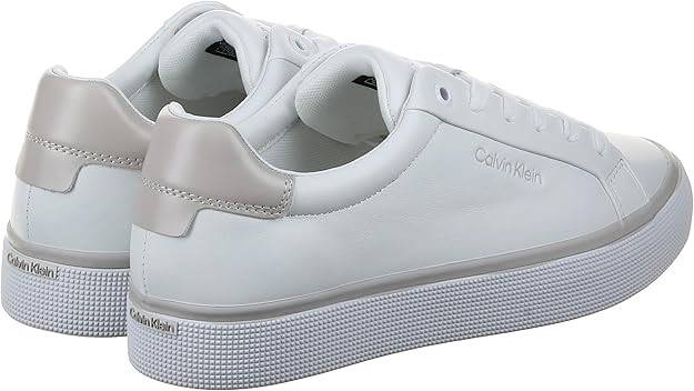 Calvin Klein Women's Leather Trainers, White/Morning Haze, 9 US