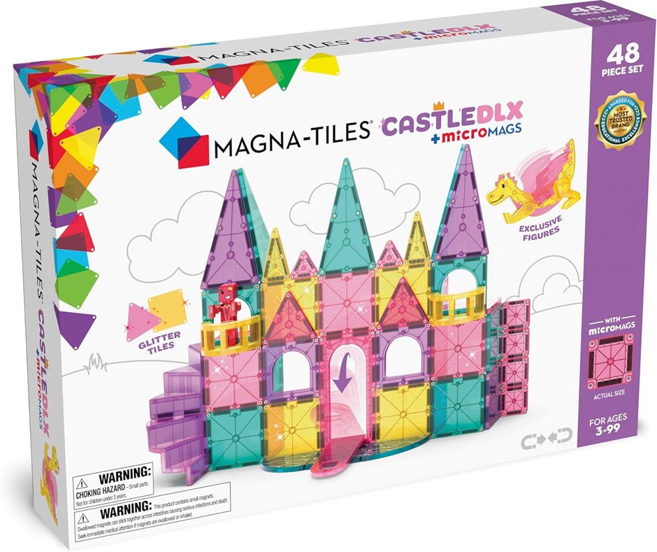 MAGNA-TILES Castle DLX + microMAGS, 48 Piece Set. NB: Damage box.