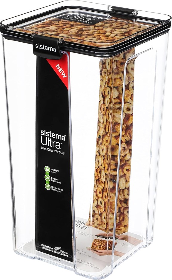 SISTEMA Ultra Tritan Airtight Pantry Storage Container, 4L, NB: Clip on one