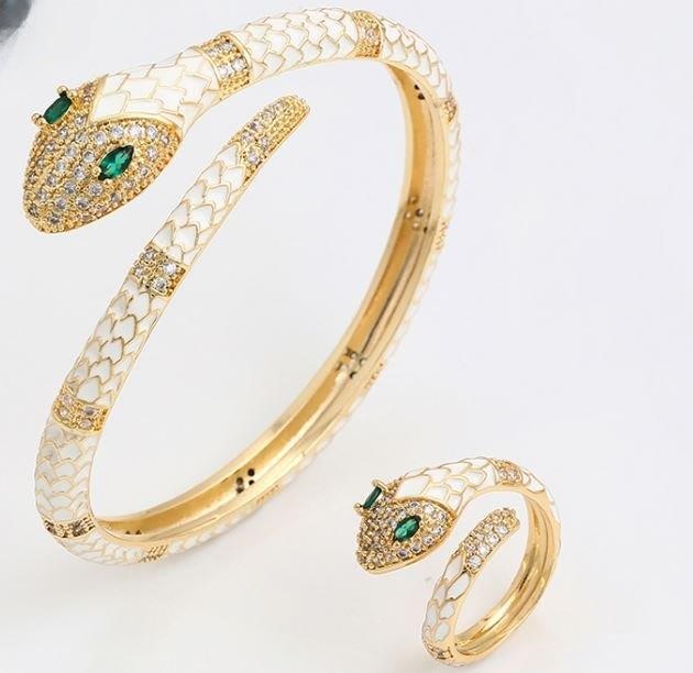 Set 18KGold-filled/Italy Stamped Yellow Gold Filled Snake Bangle & Ring