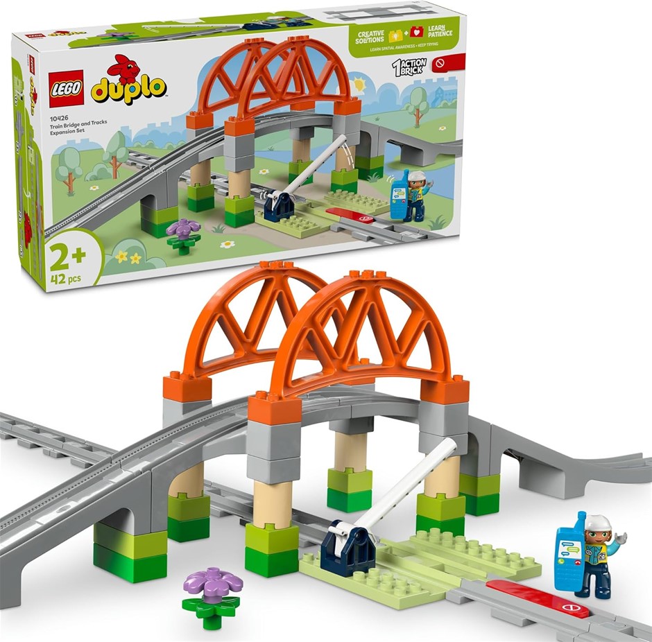 LEGO DUPLO Train Bridge and Tracks Expansion Set, Building Blocks Playset,
