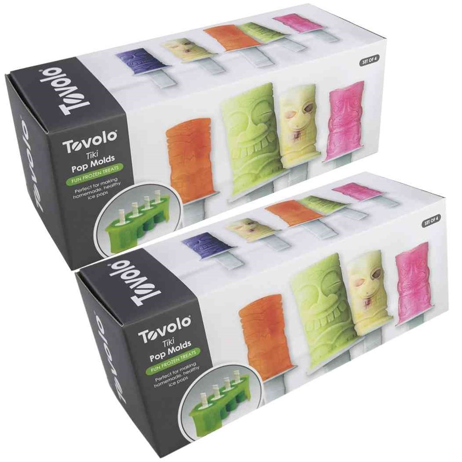 2 x TOVOLO Tiki Ice Pop Molds, Flexible Silicone, Dishwasher Safe, Set of 4