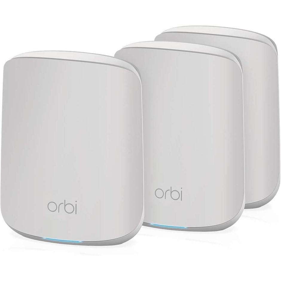 NETGEAR Orbi 3pk Whole Home WiFI 6 Dual Band Mesh System, AX1800. NB: Damag