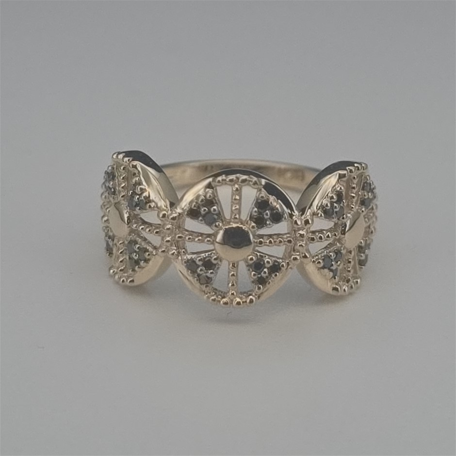 Yellow Gold Natural Black Diamond & Diamond Ring with Valuation