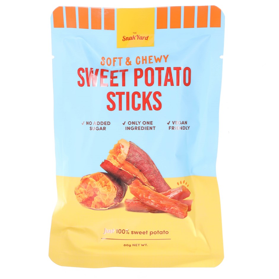 12 x THE SNAK YARD Soft & Chewy Sweet Potato Sticks, Single Serve Packets,