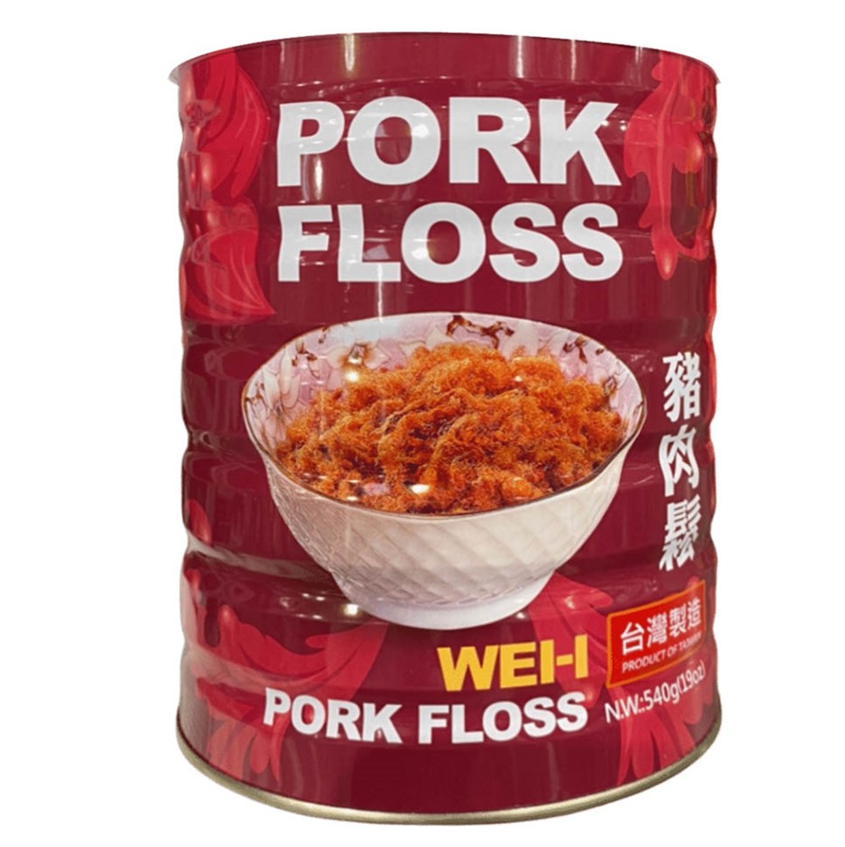 3 x WEI-I Pork Floss, 540g. N.B: Dented/damaged tins & 2 x Tins missing lid