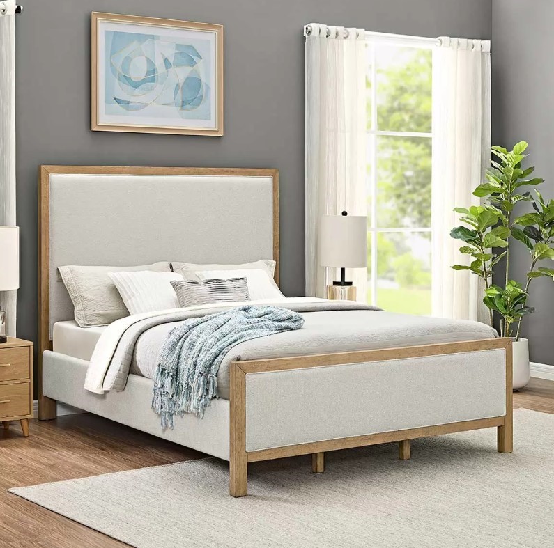 HENREDON Upholstered Queen Bed. NB: Used, not in original box, may be missi