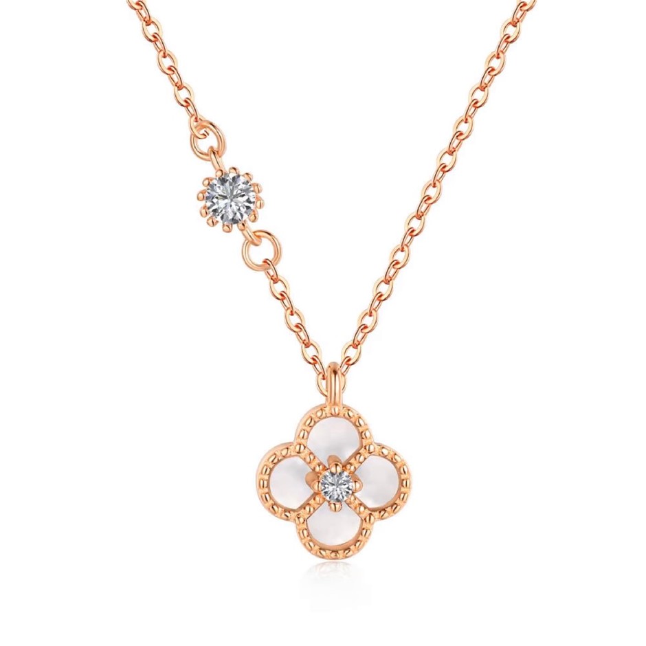 Rose Gold Filled 925 Silver Simulated Diamonds Clover Pendant Necklace