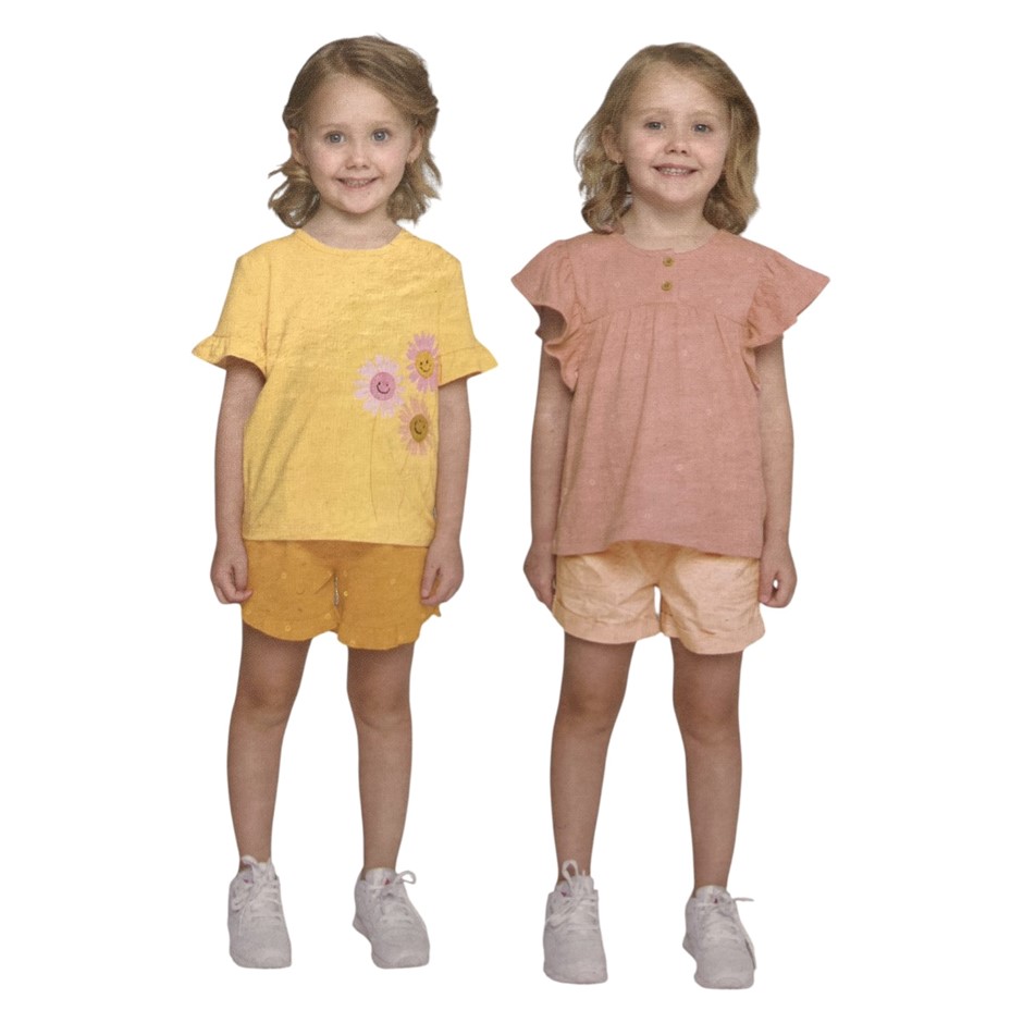 PEKKLE 4pc Kids' Tops & Shorts Set, Size 7, DTP Sun Flower. Buyers Note -