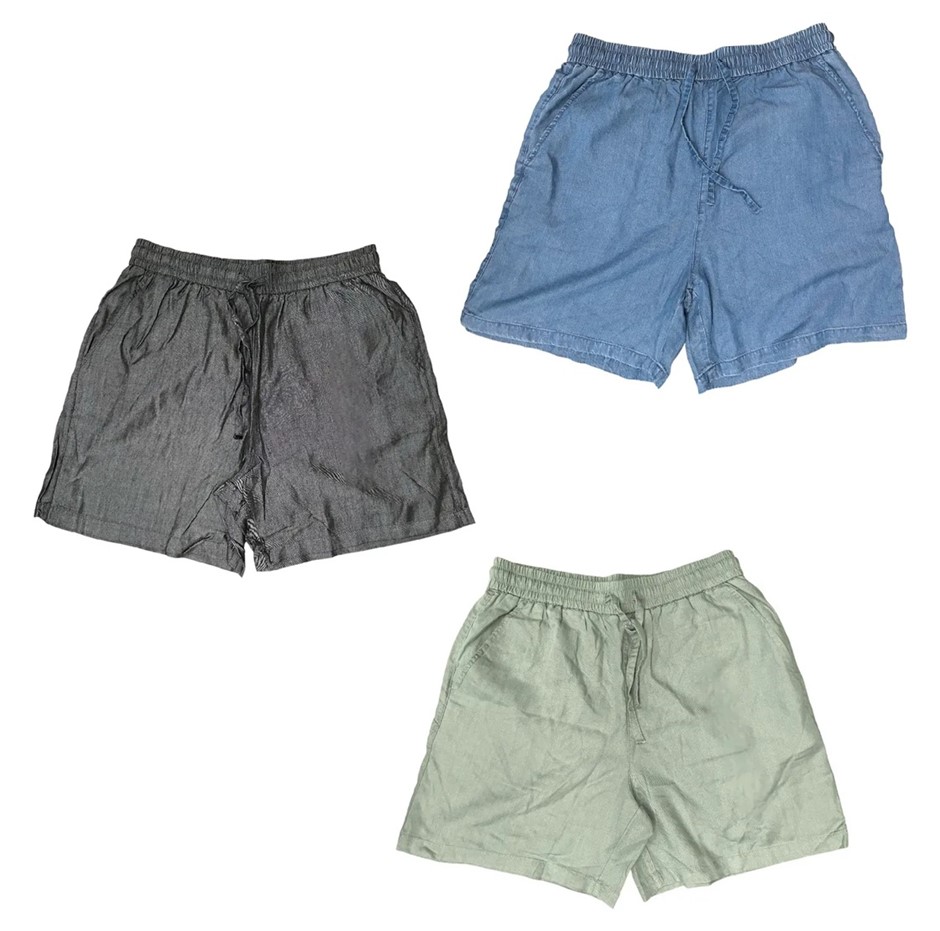 3 x ADVENT Women's Shorts, Size L, 100% Lyocell, Black/Mid Blue/Khaki, 2170