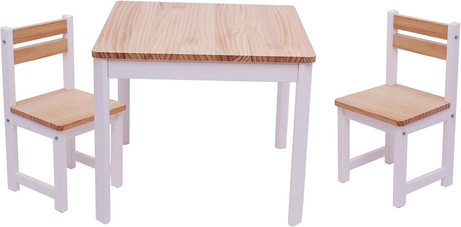 TIKKTOKK Little Boss Square 3 Piece Timber Table & Chair Set, White/Natural