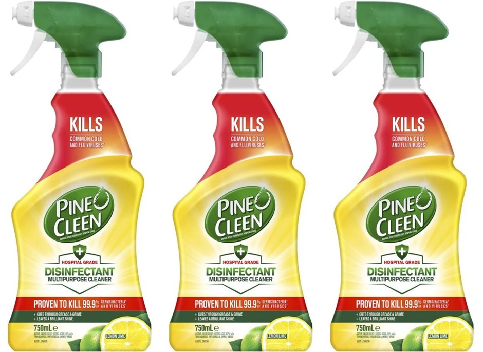 3 x PINE O CLEEN Disinfectant Multi Purpose Cleaner, Lemon Lime, 750ml (Red