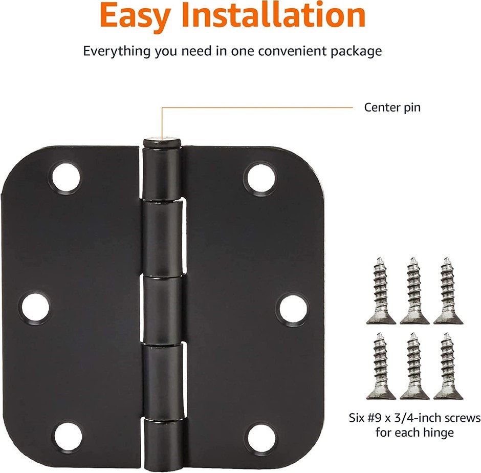 18 Packs of Amazon Basics Rounded 3.5 Inch x 3.5 Inch Door Hinges, Matte Bl