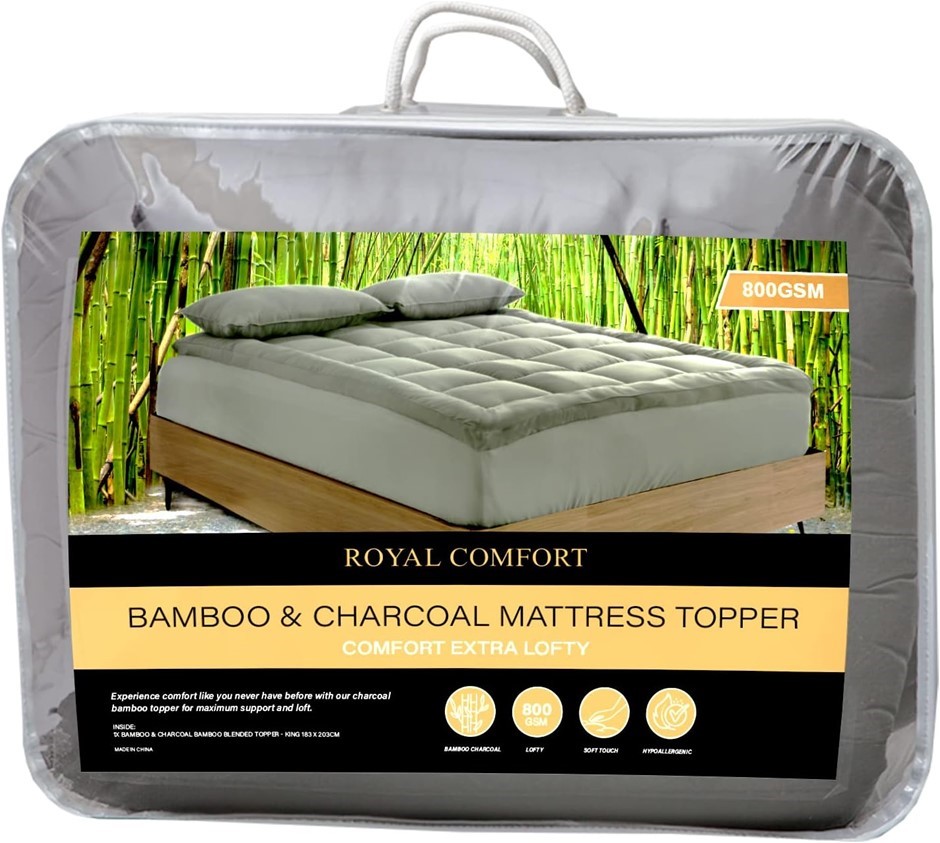 Royal Comfort Mattress Topper Underlay 800GSM Charcoal Bamboo Blend 45cm Sk