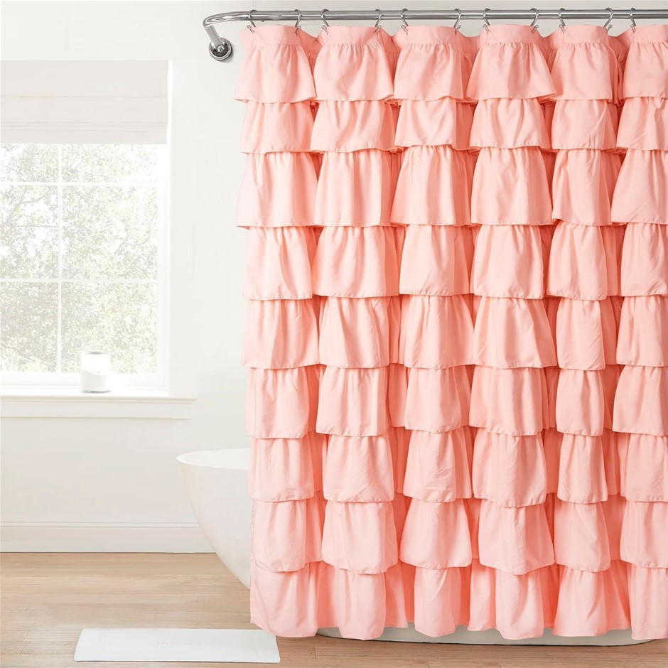 LUSH DECOR Ruffle Shower Curtain. Size: 72" x 72". Colour: Blush. Floral T