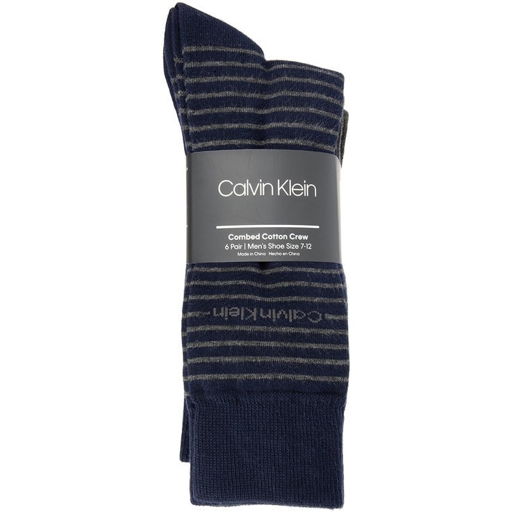 6 Pairs x CALVIN KLEIN Men's Combed Cotton Crew Socks, Shoe Size 7-12, Blue