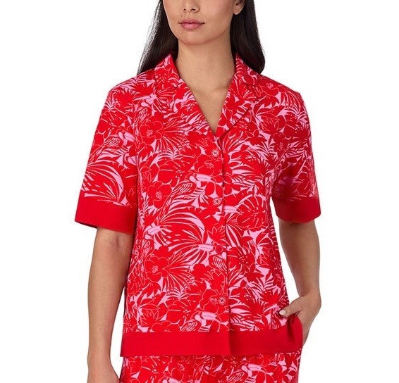 ROOM SERVICE 2pc Notch Collar PJ Set, Size S, Incl: Top & Shorts, Red. Buy