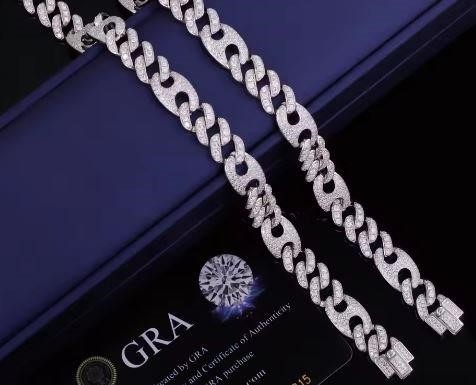 GRA Moissanite white Brilliant Cut stone Cuban Bracelet -S925-18cm