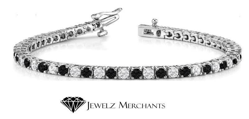 GRA Moissanite white &Black Brilliant Cut stone Tennis Bracelet-S925-17.3cm