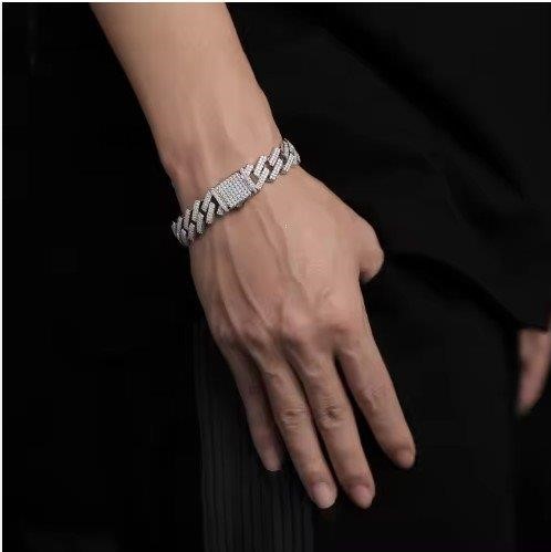 GRA Moissanite white Brilliant Cut stone Cuban Bracelet -S925-21cm