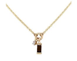 9K YELLOW GOLD 0.01ct HI SI DIAMOND SMKY QTZ NECKLACE 45cm