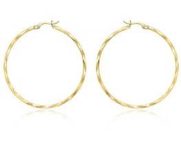 9K Yellow GOLD HLW DIAMOND CUT HOOP EARRINGS 42mm