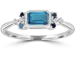 9K WHITE GOLD 0.05CT HI I1 DIAMOND BRACELET TOPAZ RING