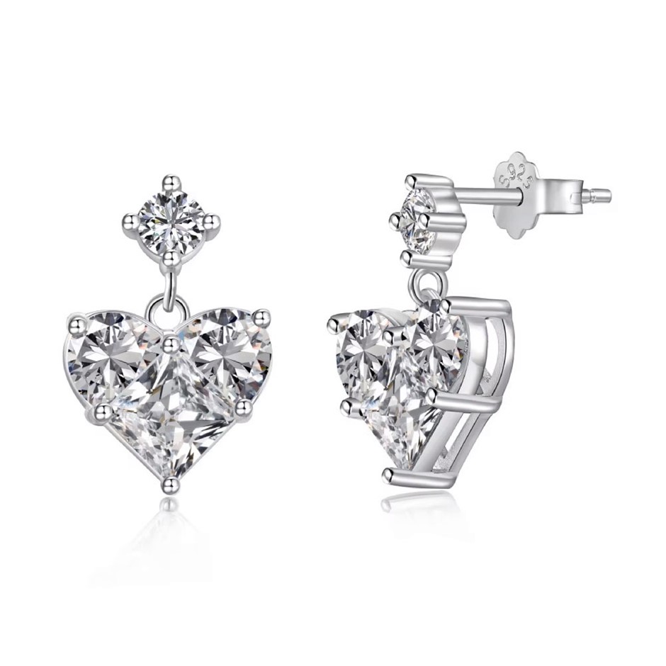 Heart Shape 925 Sterling Silver Simulated Diamonds Earrings