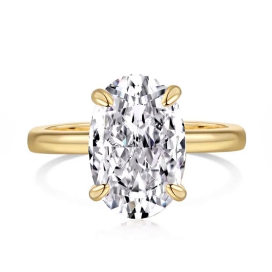 4.0ct Oval Cut Simulated Diamond 18K Gold Filled 925 Silver Ring - Size 6