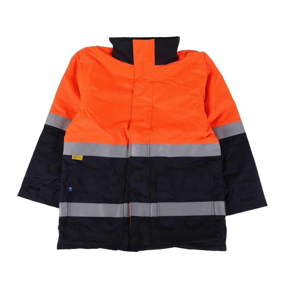WORKSENSE Hi-Vis Polyester Jacket, Size S, Orange/Navy. Fire Retardant Cott