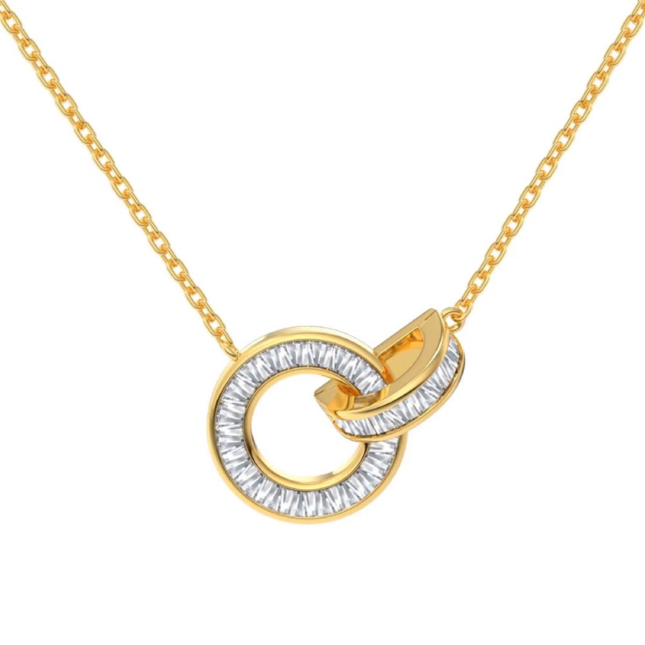 18K Gold Filled 925 Silver Simulated Diamonds Interlocking Necklace