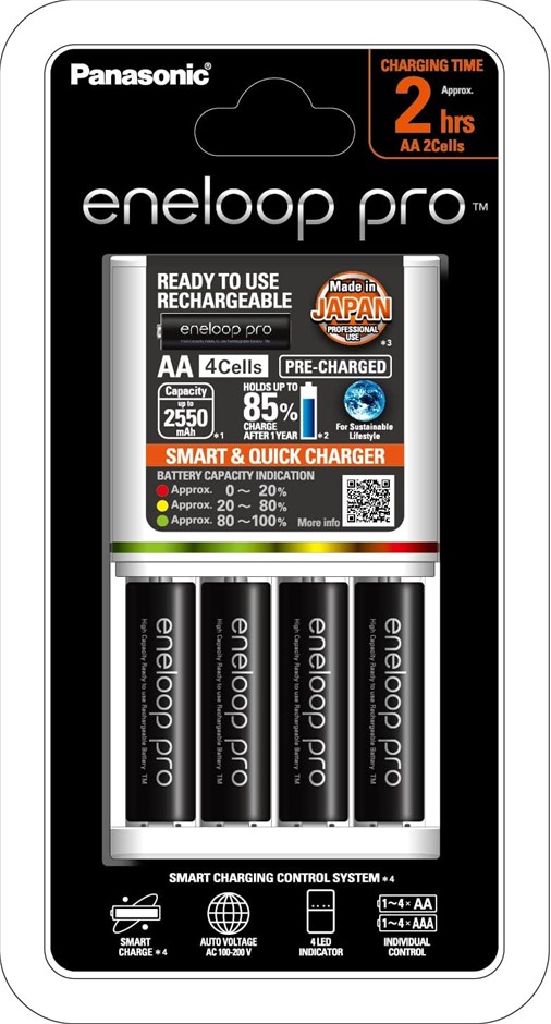 PANASONIC AA and AAA Eneloop Quick Battery Charger with 4 x AA Eneloop Pro
