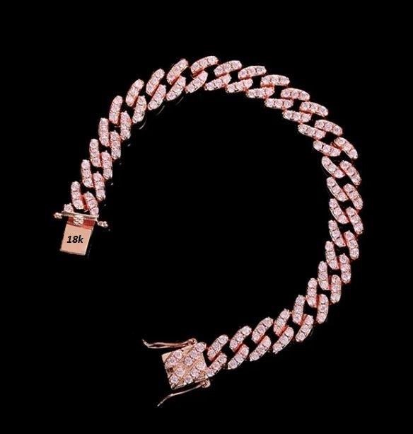 18K Rose Gold Filled Tennis Bracelet Pink Stamped(18K)-20Cm