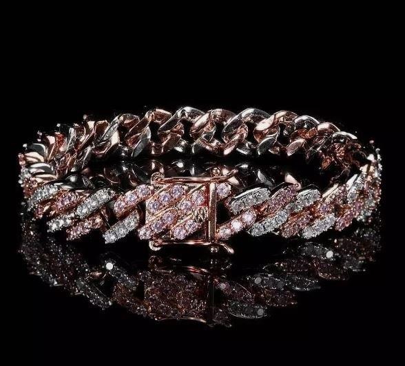 18K White Gold Filled Pink And White Tennis Bracelet Stamped(18K)-17.5Cm