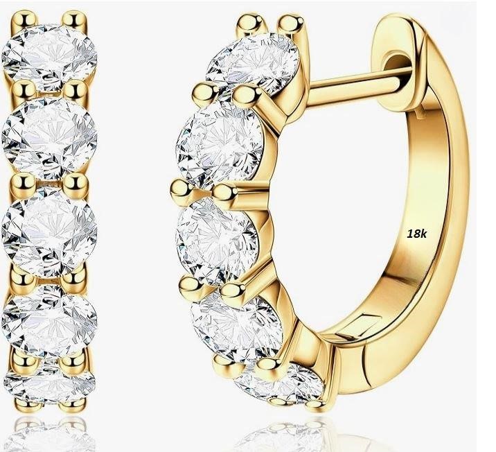 18K Yellow Gold Filled  Earring Simulated Diamonds Stamped(18K)