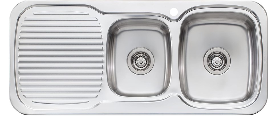 OLIVERI Lakeland 1 and 3/4 Right Bowl Sink with Drainer, 108 x 108 x 15.5cm
