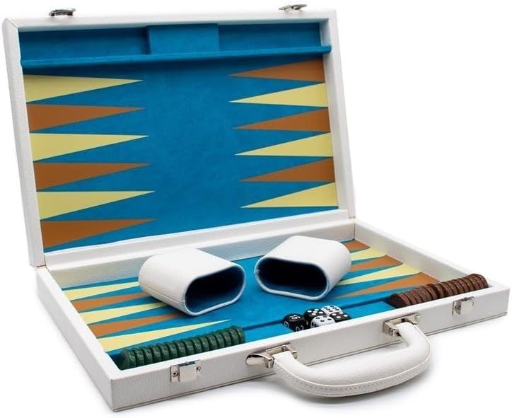 LET'S PLAY GAMES Classics Leather Backgammon Set, White.