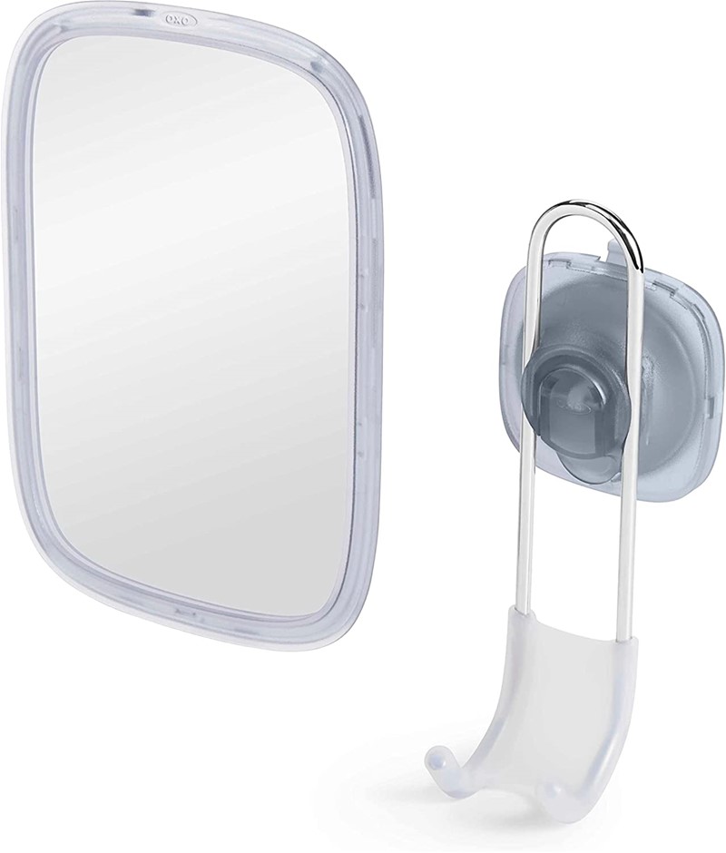 OXO Stronghold Suction Fogless Mirror, Clear, Dimensions: 7.6 x 18.3 x 33.5