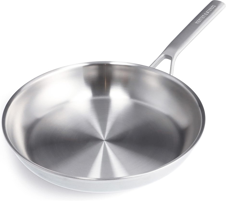 2 x MERTEN & STORCK Tri-Ply Stainless Steel 30cm Frying Pan, Silver. NB: Da