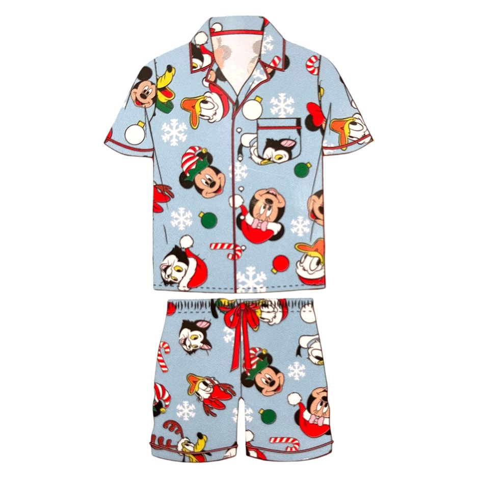 DISNEY Adults' Christmas PJ Set, Size 2XL, Mickey (Blue).