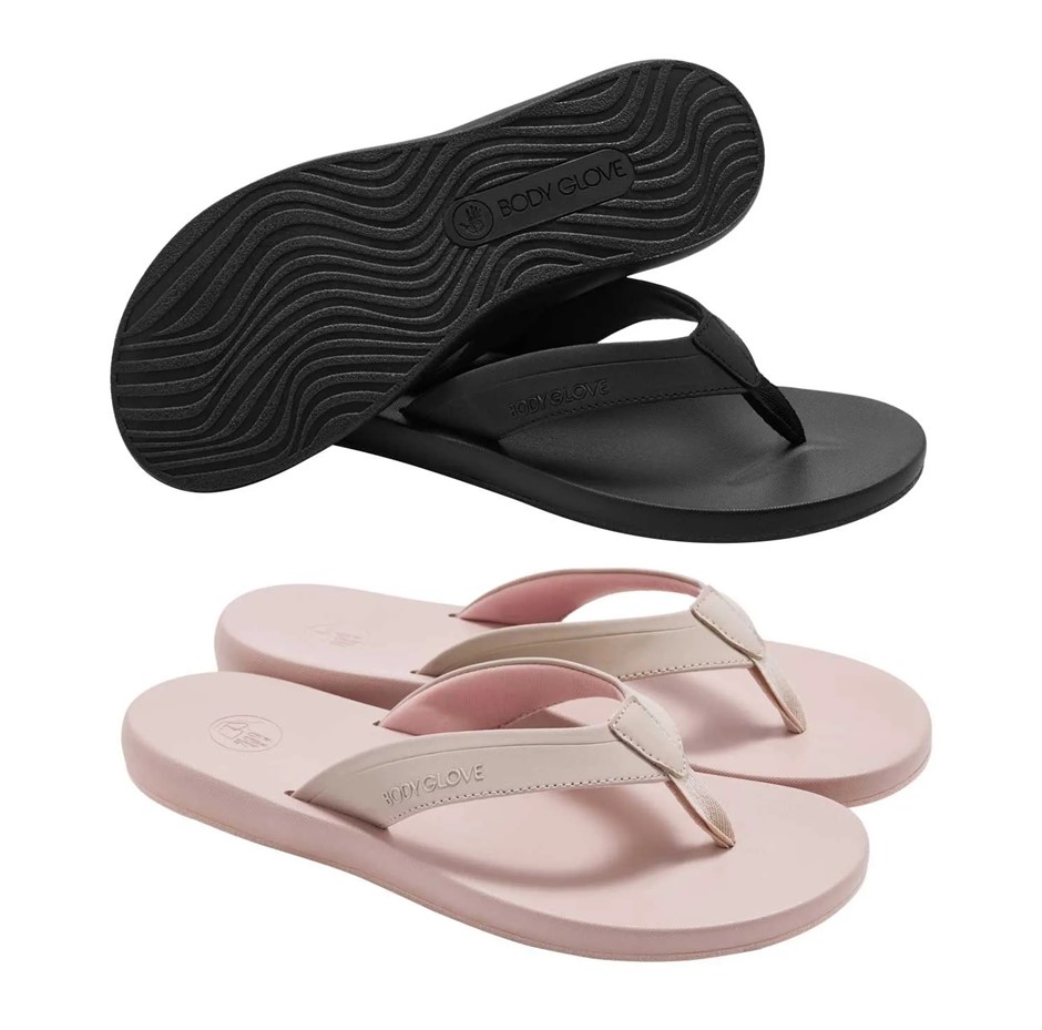 2 Pairs x BODY GLOVE Women's Comfort Flip Flops, Size US9, Black & Pink, 19