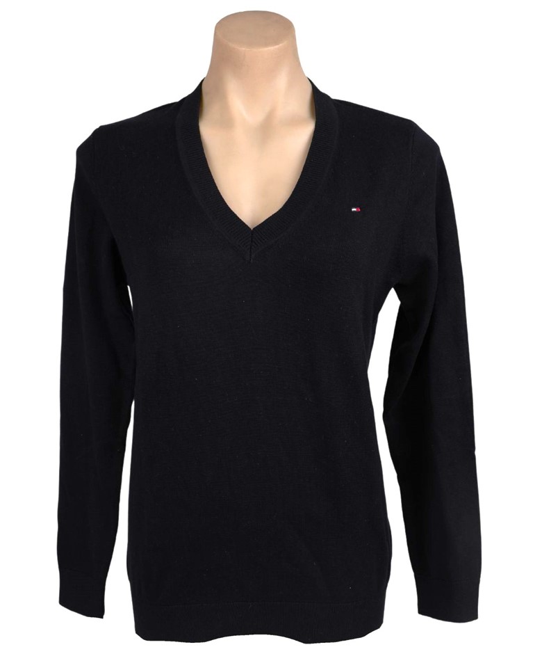 TOMMY HILFIGER Women's V-Neck Sweater, Size M, 100% Cotton, Black. NB: mino