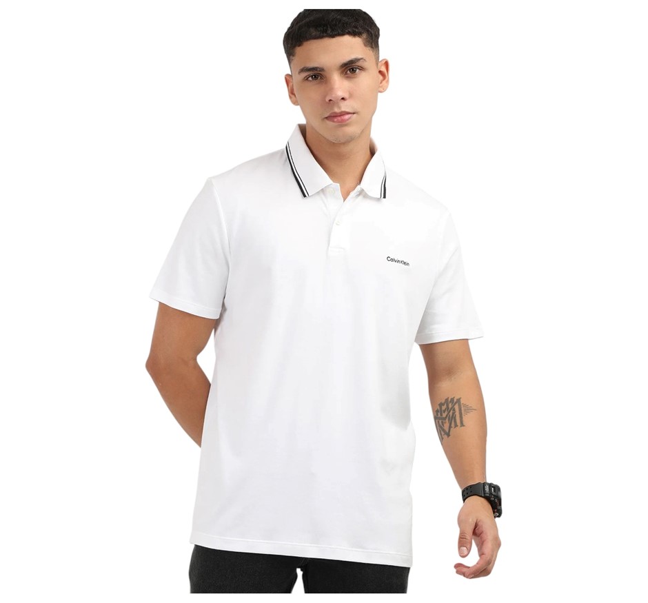 CALVIN KLEIN Men's Tipped Liquid Touch Polo, Size 2XL, 100% Cotton, Brillia