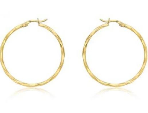9K Yellow GOLD HLW DIAMOND CUT HOOP EARRINGS 33mm