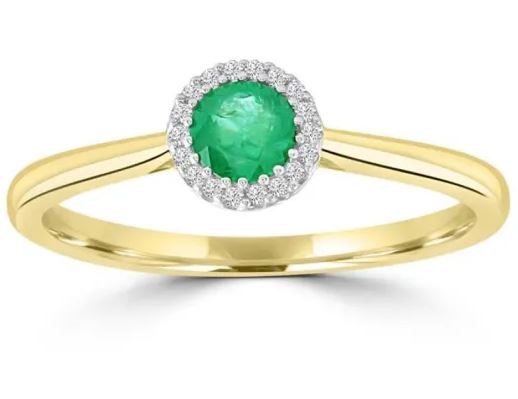 9K Yellow GOLD 0.05CT HI I1 DIAMOND EMERALD RNG