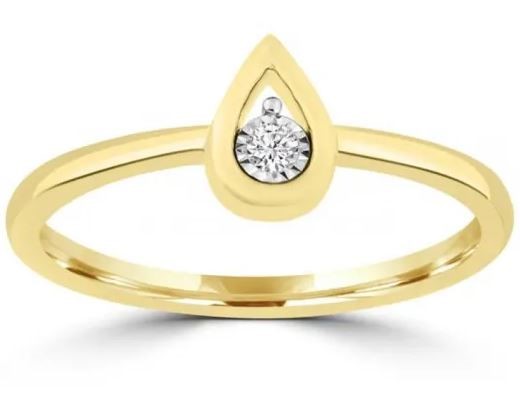9K Yellow Gold 0.03ct HI SI DIAMOND TEARDROP RING