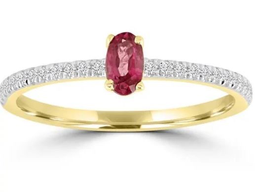 9K Yellow GOLD 0.12CT HI I1 DIAMOND RUBY RING