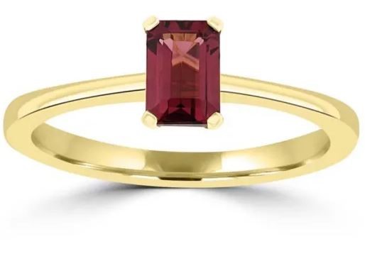 9K Yellow Gold EMERALD CUT RHODOLITE GARNET RING