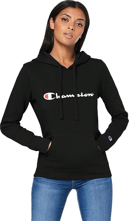 CHAMPION Women's Script Hoodie, Size M, 70% Cotton, Black (BLK), CWG4N.